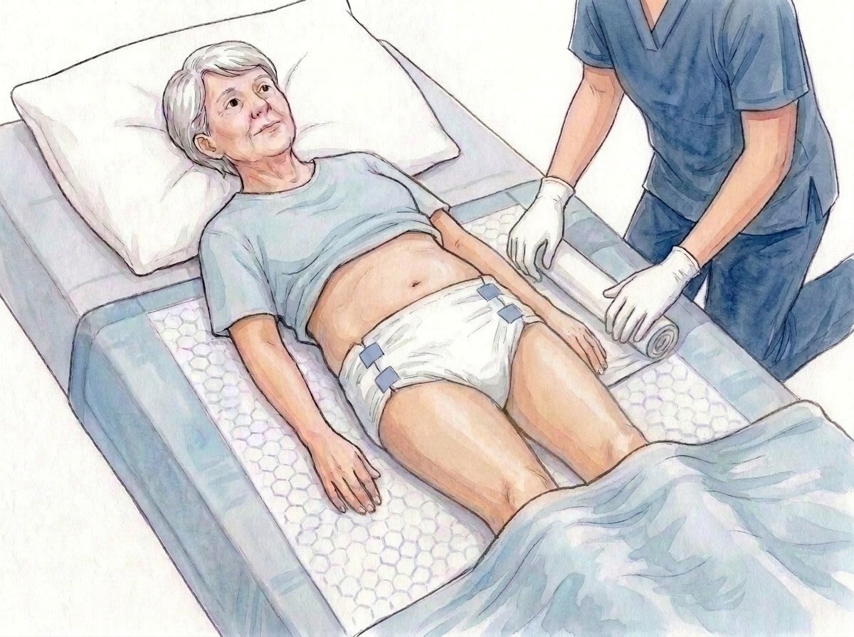 8. Rulla ut delen som förts under personen, justera båda sidor